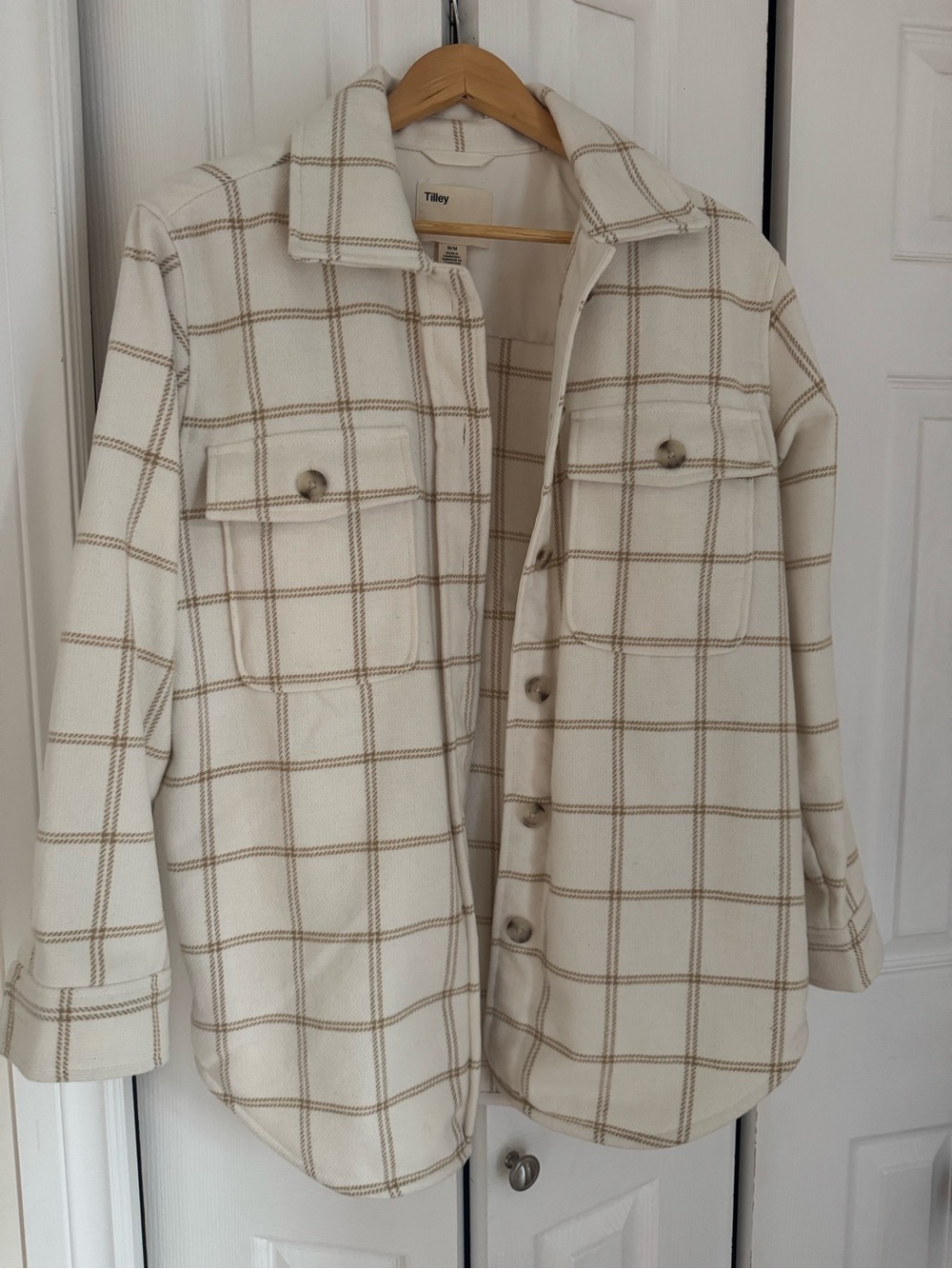 Cream Plaid Shacket Jacket - Cream/Tan